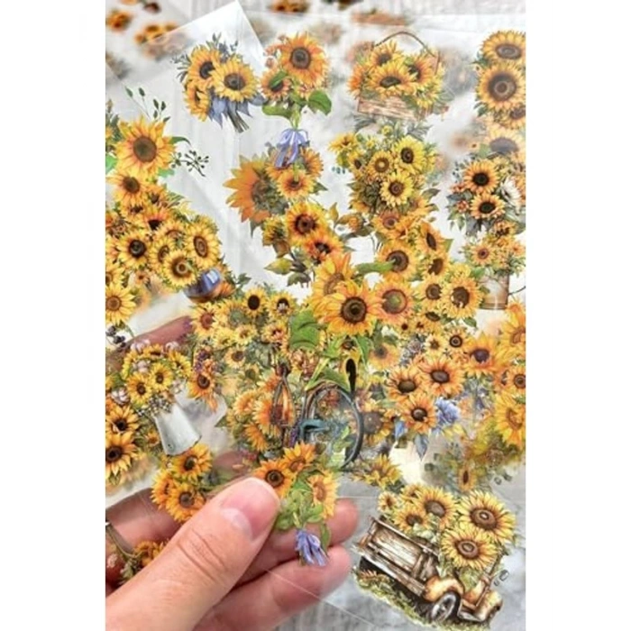 64 Adet Şeffaf Sarı Ayçiçeği Sticker, Bullet Journal İçin