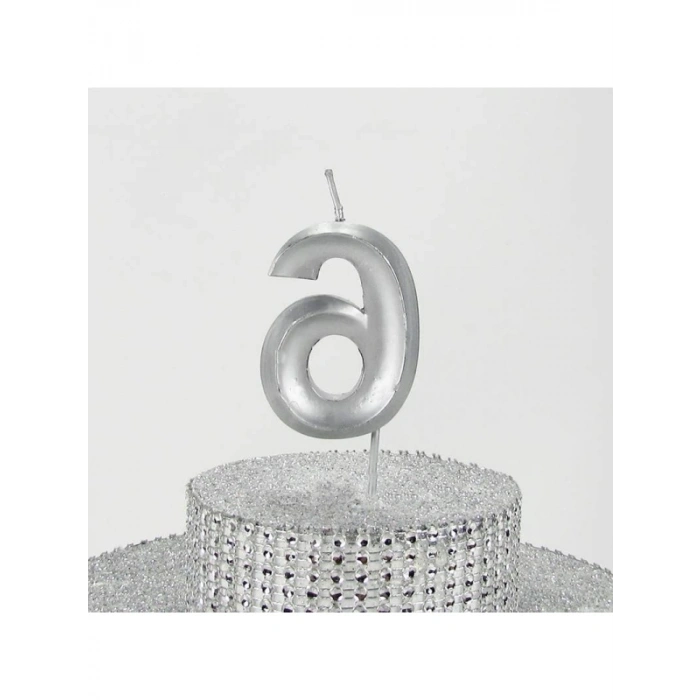 6.5 cm Gümüş Gri Altı Rakamlı Mum