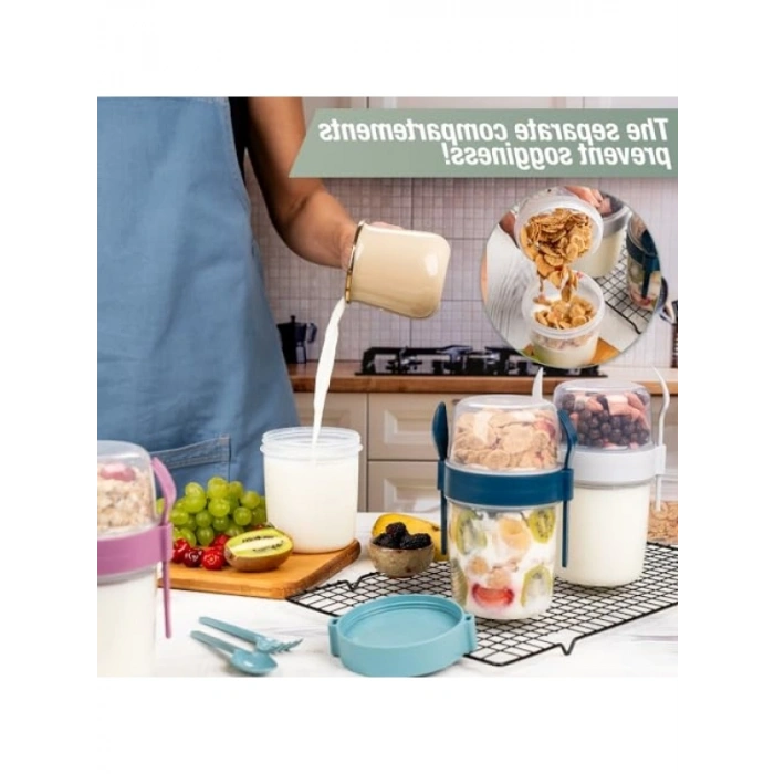 650 ml Kapasiteli 4lü Kapaklı Müsli ve Yoğurt Kabı Seti