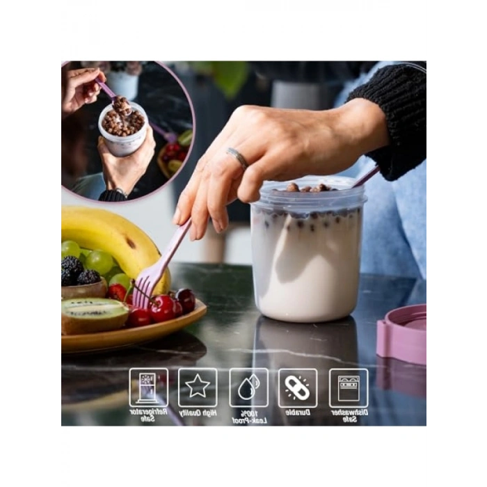 650 ml Kapasiteli 4lü Kapaklı Müsli ve Yoğurt Kabı Seti