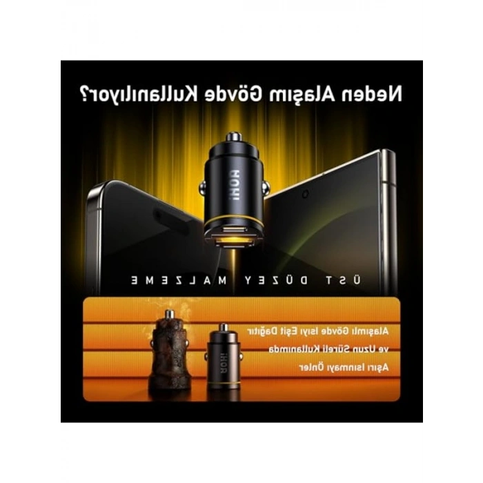 65W Hızlı Şarj Çakmaklık Adaptörü, 2 Portlu PD 3.0