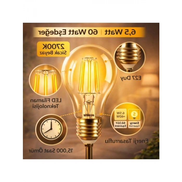 6,5W LED Filament Ampul E27 - 810 Lümen, 2li Paket