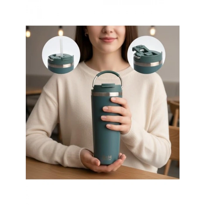 660 ml Pipetli Paslanmaz Çelik Termos Kupa, 4 Renk Seçeneği