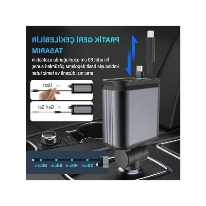66W Hızlı Şarj Aleti, 3.4A Araç İçi Çakmaklık, Kablolu