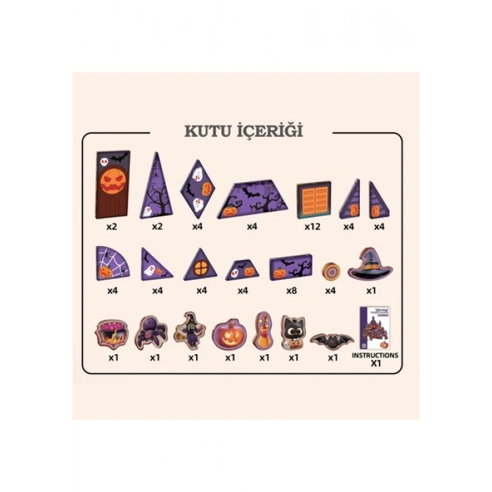 68 Parça Halloween Cadılar Bayramı Temalı Manyetik Bloklar Dıy Oyun Seti