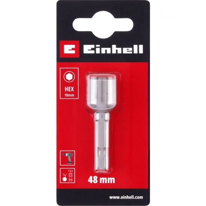Orijinal Einhell Manyetik Lokma Ucu, 10 mm (Krom Vanadyum Çelik, 48 mm, E 6.3 / 1⁄4”, Akülü Vidalama ve Matkaplar İçin)