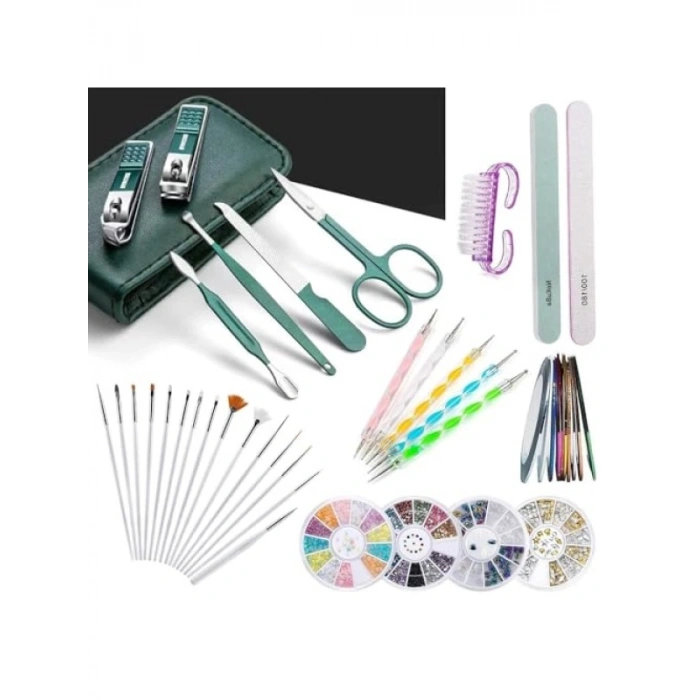 6in1 Paslanmaz Çelik Manikür-Pedikür Seti ve 37 Parça Nail Art Seti