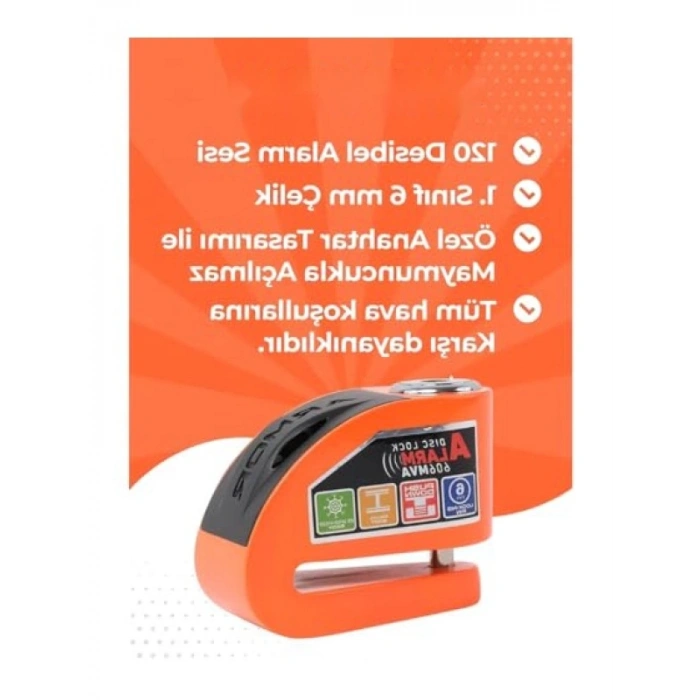 6mm Turuncu Renkli Alarmlı Disk Kilidi