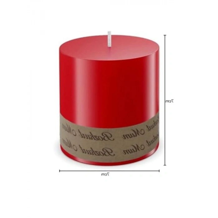 7 cm Çapında Kırmızı Silindir Mum, Bal Mumu