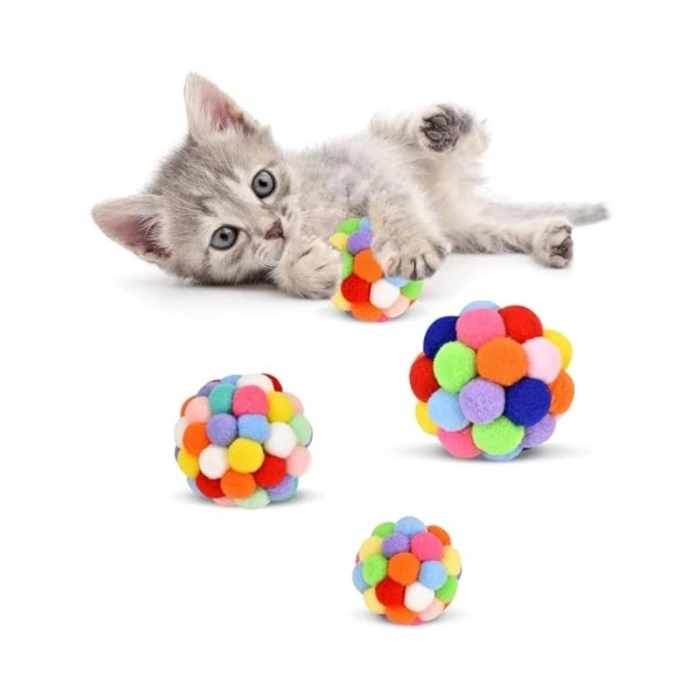 7 cm Çıngıraklı Zilli Peluş Kedi Topu, Sesli ve Dayanıklı