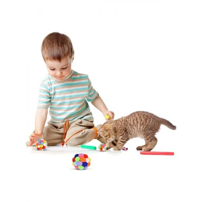 7 cm Çıngıraklı Zilli Peluş Kedi Topu, Sesli ve Dayanıklı