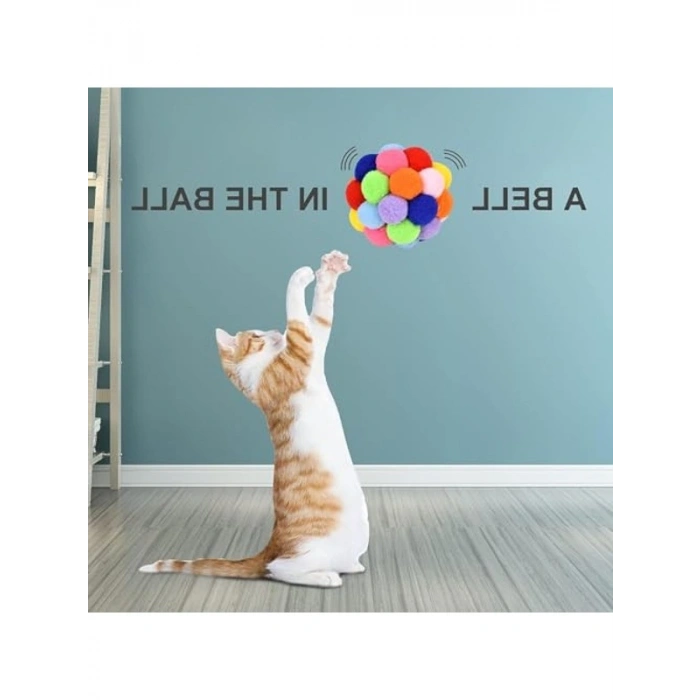 7 cm Çıngıraklı Zilli Peluş Kedi Topu, Sesli ve Dayanıklı
