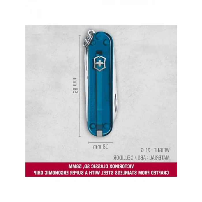 7 İşlevli Kompakt Çakı, Şeffaf Mavi