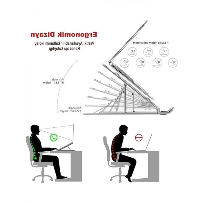 7 Kademeli Alüminyum Notebook Standı ile Ergonomik Çalışma İmkanı