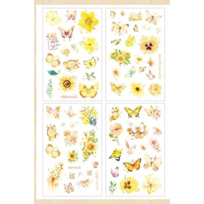 70 Adet Çiçek Sticker Seti, 4 Sayfa Şeffaf Kelebek Temalı