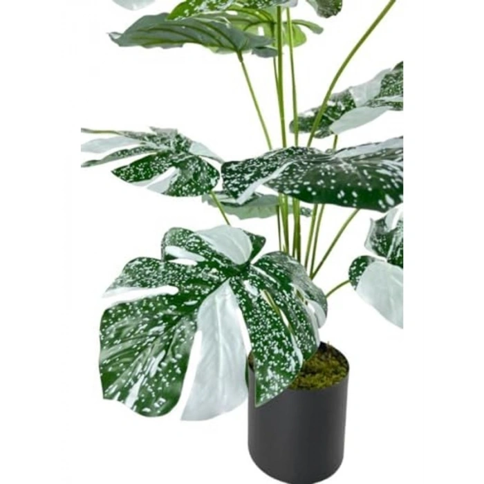70 cm Boyunda Yeşil Beyaz Yapay Monstera Saksı Bitkisi, 12 Dal