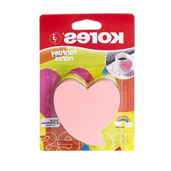 70 x 70 mm, Kalp Şeklinde Yapışkanlı Not Kağıdı, 250 Yaprak