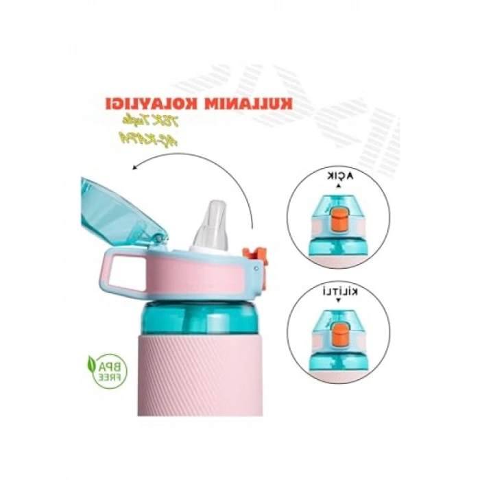 700 ml Pipetli Taşıma Kulplu Silikon Su Matarası (Turkuaz)