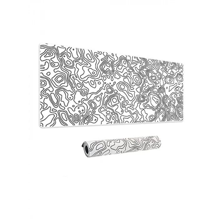70x30 cm Dikişli Kenar Gaming Mouse Pad, Beyaz Harita Çizgileri
