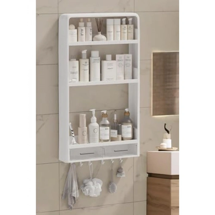 70x40x10 cm Boyutlarında Yapışkanlı Duvar Rafı, Suya Dayanıklı
