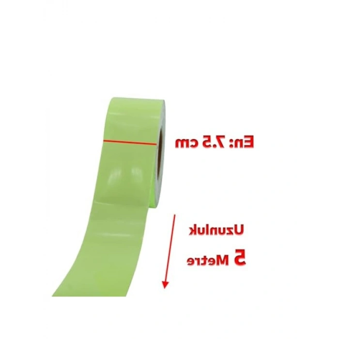 7.5 cm Yeşil Fotolümen Gece Parlayan Reflektif Düz Şerit Bant, 5 Mt