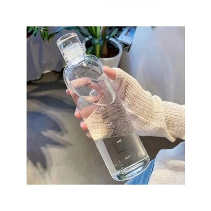 750 mL Kapasiteli Şeffaf Borosilikat Cam Su Şişesi, Dereceli Matara