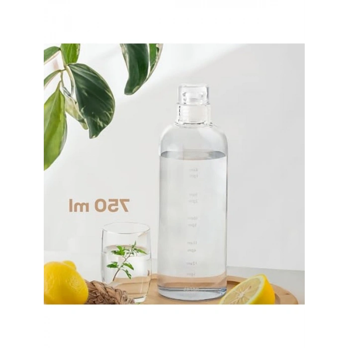 750 mL Kapasiteli Şeffaf Borosilikat Cam Su Şişesi, Dereceli Matara
