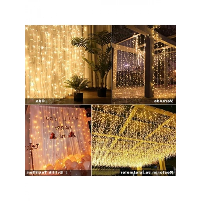 8 Fonksiyonlu 240 LED Işık ile Kalın Telli Perde Aydınlatma