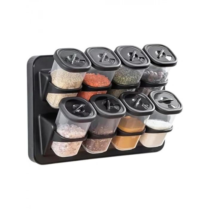 8li Duvara Asmalı Baharatlık Seti - 360 Derece Döner Kapak