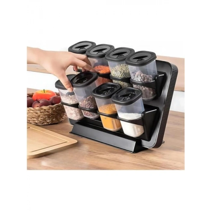 8li Duvara Asmalı Baharatlık Seti - 360 Derece Döner Kapak