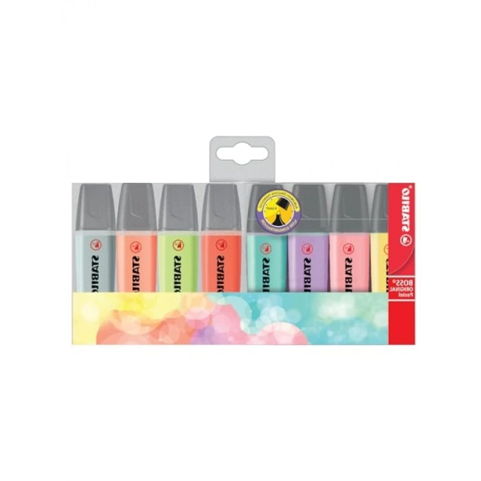 8li Fosforlu Kalem Seti, Pastel Renkler