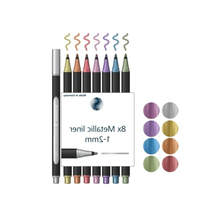 8li Metalik Mürekkepli Keçeli Kalem Seti, 1-2 mm