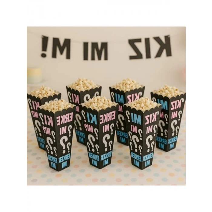 8li Popcorn Kutusu Seti, Baby Shower ve Cinsiyet Partisi İçin