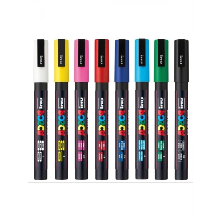 8li Su Bazlı Marker Kalem Seti | Konik Uç, Doldurulabilir