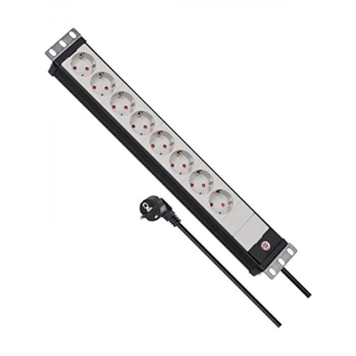 8li Topraklı Çoklu Priz, 3 m Kablolu ve 19 inç Formatında