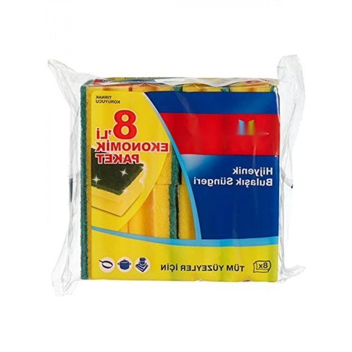 8 Parça Oluklu Bulaşık Süngeri, Yeşil