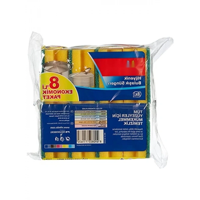 8 Parça Oluklu Bulaşık Süngeri, Yeşil