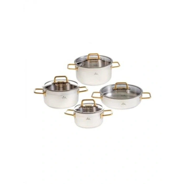 8 Parça Paslanmaz Çelik Titanyum Gold Tencere Seti