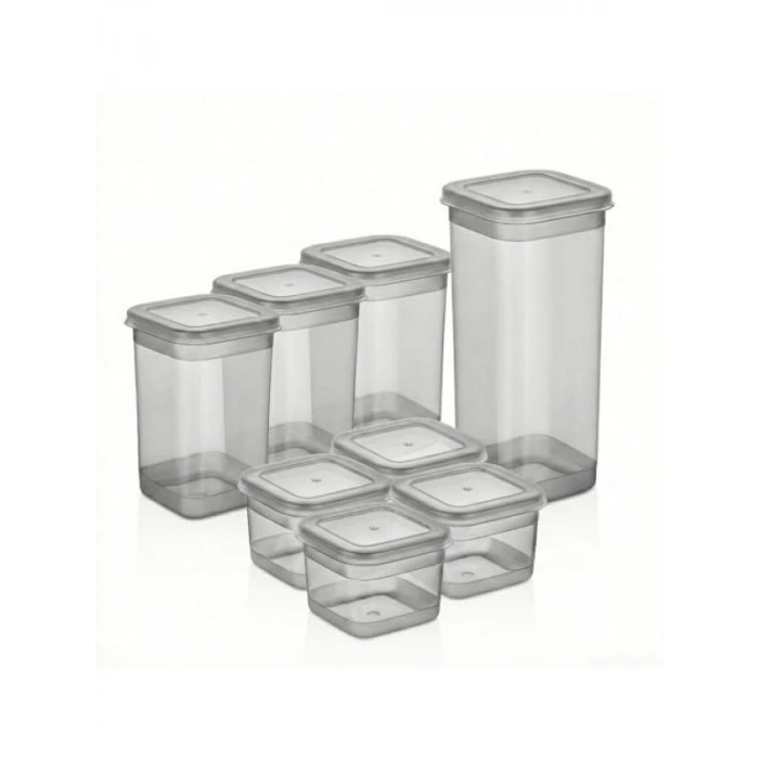 8 Parça Şeffaf ve Gri Renkli Erzak Saklama Kabı Seti
