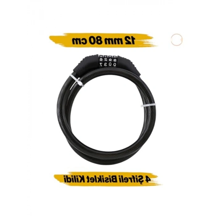 80 cm Çelik Hırsız Önleme Bisiklet Halat Zincir Kilidi - 12 mm Çap