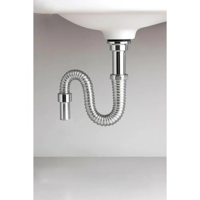 80 cm Uzunlukta Krom Körüklü Lavabo Gider Borusu, Esnek Metal Yapı