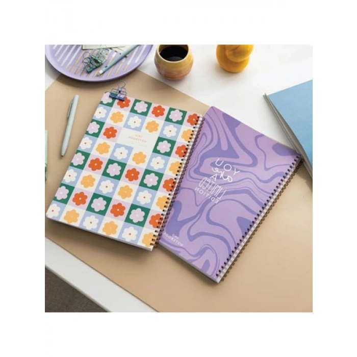 80 Yapraklı Lila Çiçekli A4 Spiralli Okul Defteri Seti (2li)