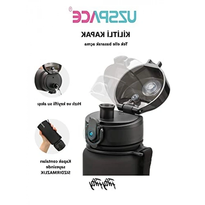 800ml -Yeni Ebat-Boy 25 cm-Tritan Su Matarası Bpa Koku Sızdırma Yok (FF SİYAH)