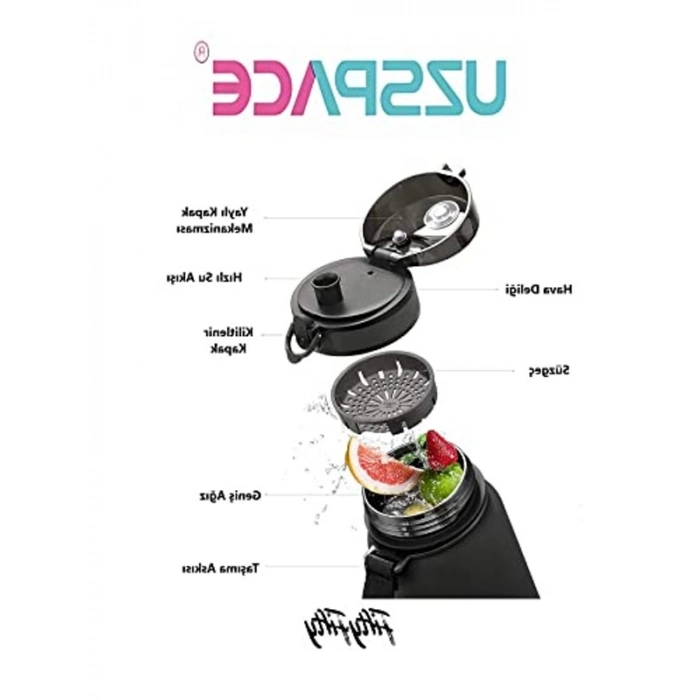 800ml -Yeni Ebat-Boy 25 cm-Tritan Su Matarası Bpa Koku Sızdırma Yok (FF SİYAH)
