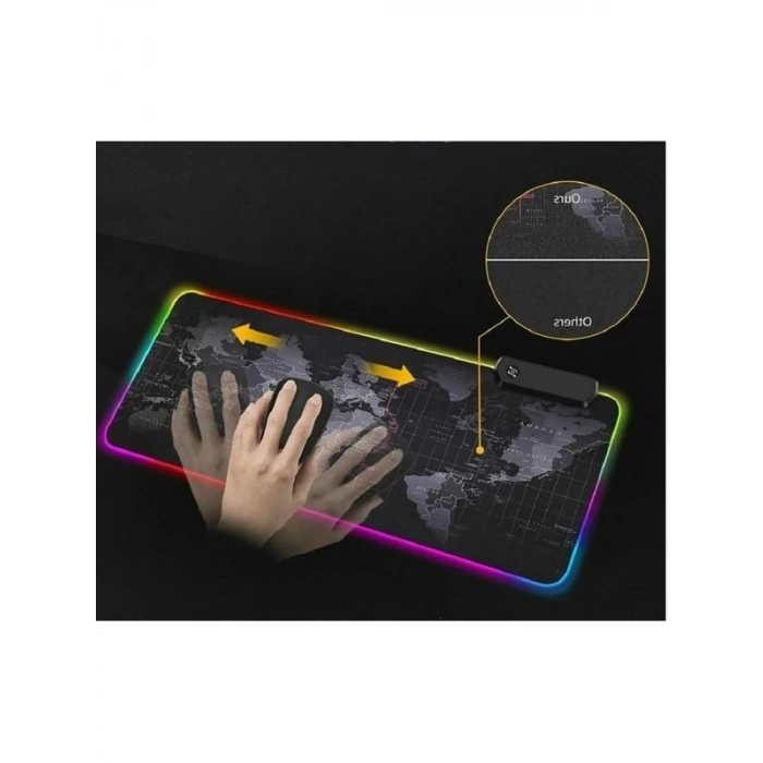 80x30 cm Dünya Desenli RGB LED Işıklı Gaming Mouse Pad, Kaymaz Taban
