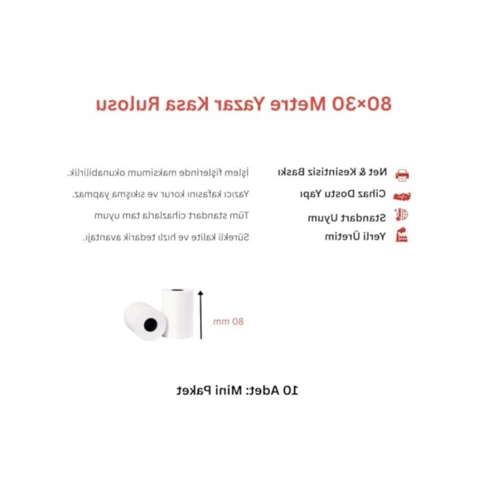 80x30 Termal POS Rulosu, 10 Adet, Net Baskı Garanti