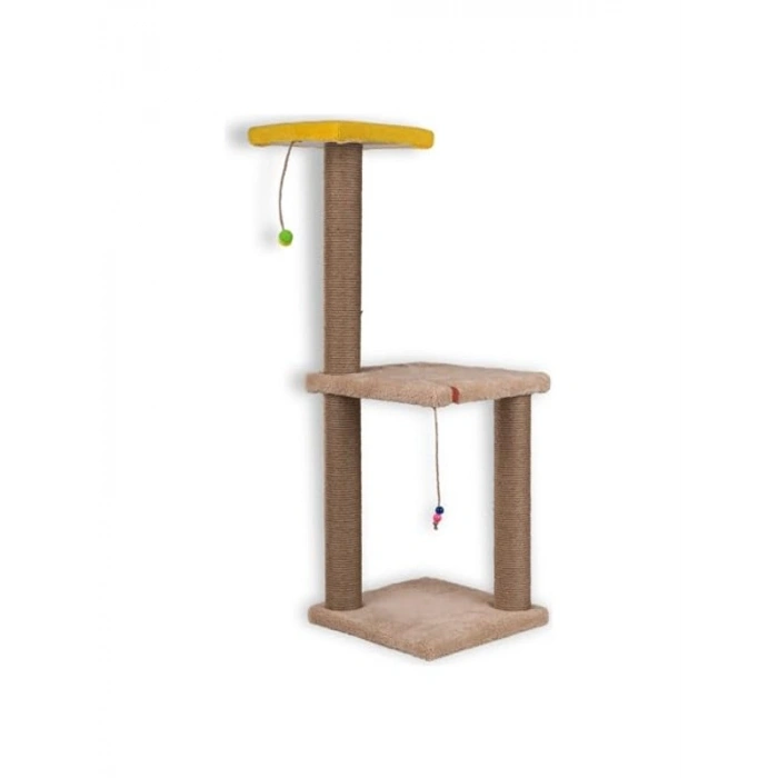 82 cm İki Katlı Kedi Tırmalama Tahtası Catnipli Krem Renk