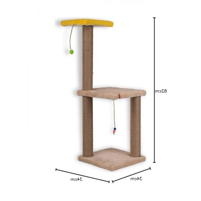 82 cm İki Katlı Kedi Tırmalama Tahtası Catnipli Krem Renk