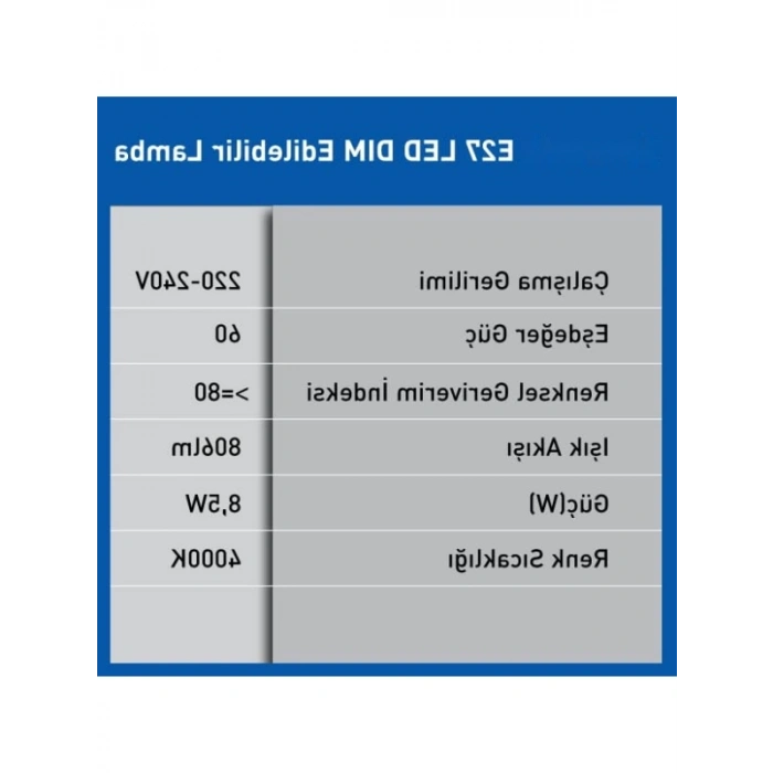 8.5W Dim Edilebilir LED Lamba - 4000K