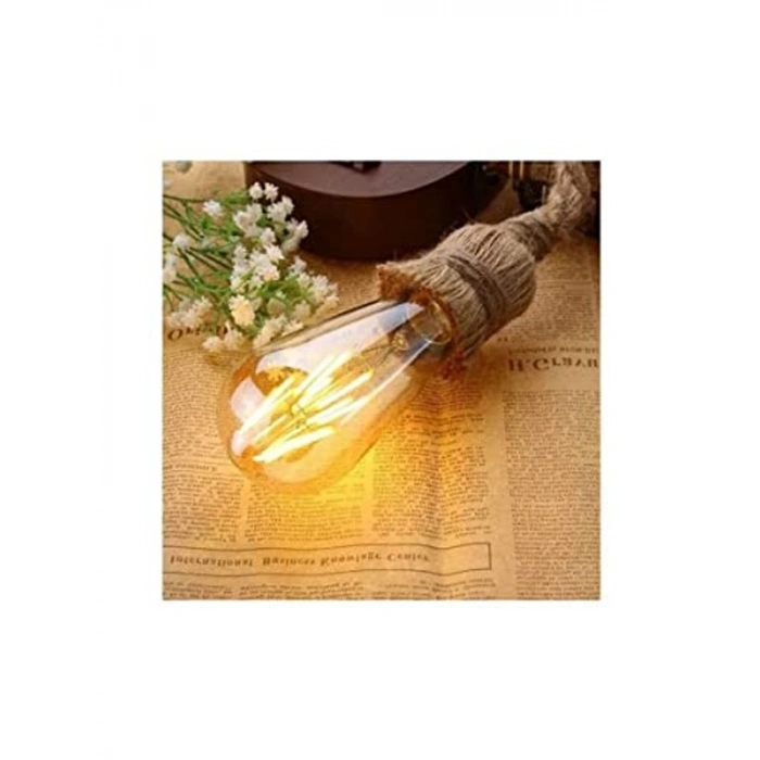 8W Rustik LED Ampul, ST64 E27, Amber Renk, Enerji Sınıfı A